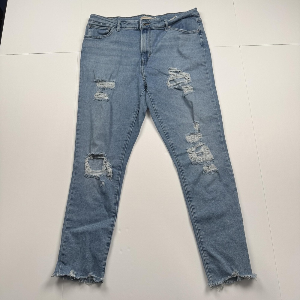 Levis 721 High Rise Skinny Jeans Womens 33 (34x26) Blue Distressed Ripped